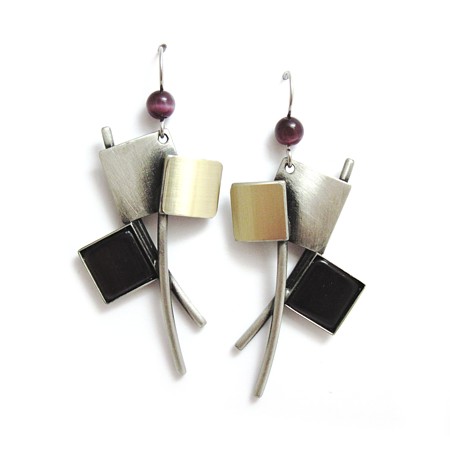 Maroon Catsite Two-tone Earrings by Christophe Poly - Click Image to Close